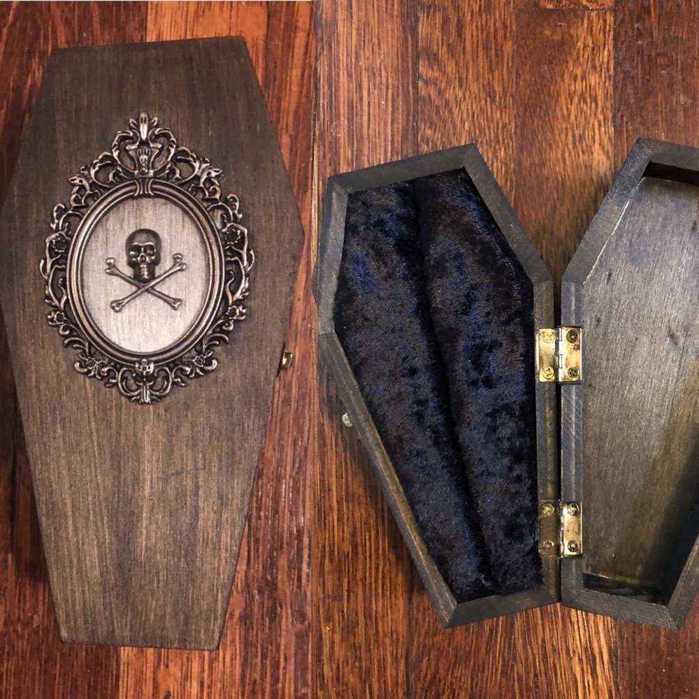 Vintage Inspired Wooden Coffin Ring Jewelry Box Victorian Gothic Vampire Wedding